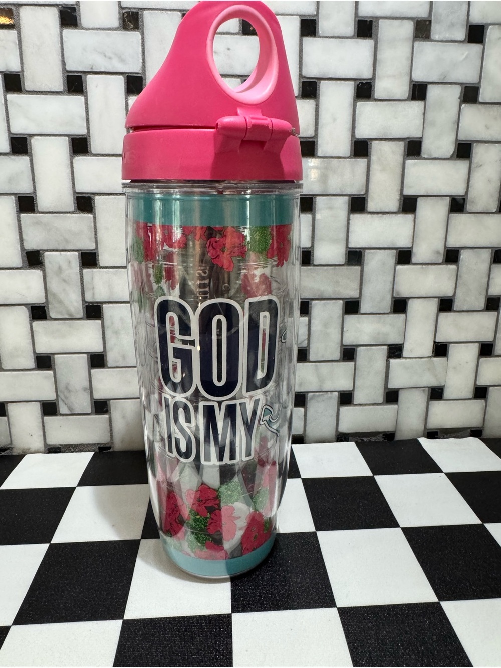Tervis 🌺Insulated Pink Floral 'GOD IS MY ANCHOR’ Insulated Tumbler Bottle